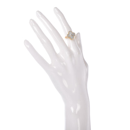Van Cleef & Arpels 18K Yellow Gold Diamond Mother of Pearl Vintage Alhambra Ring 48 4.5 2 of 5