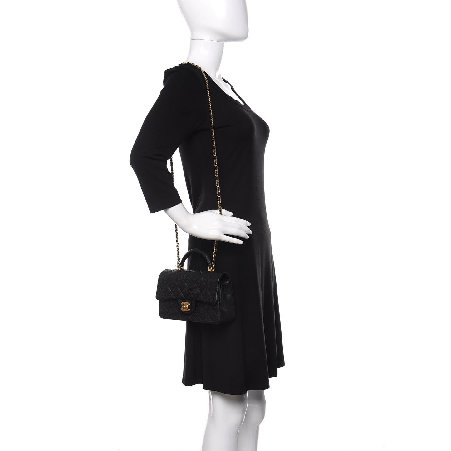 Caviar Quilted Mini Top Handle Rectangular Flap Black