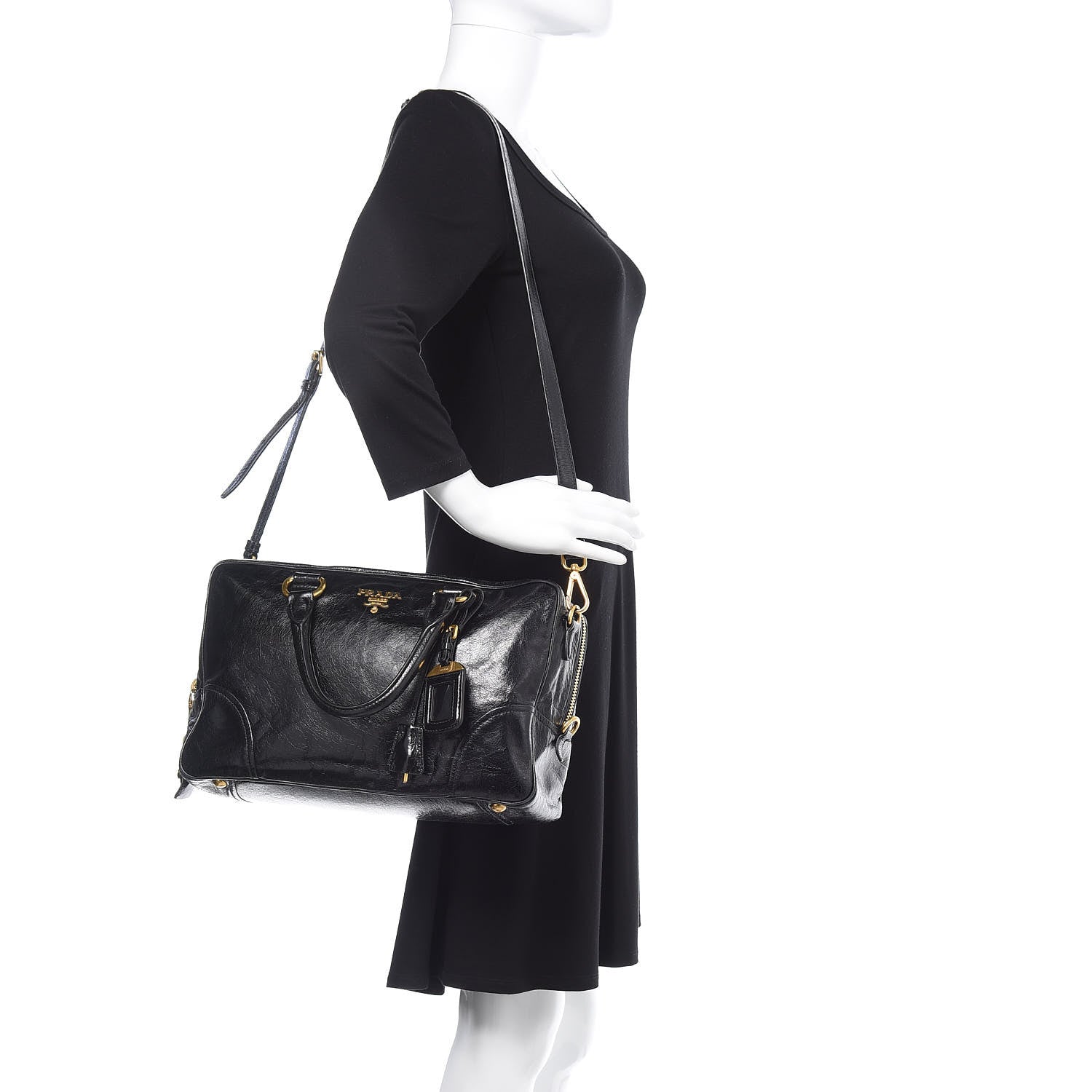 Prada Vitello Shine Bauletto Black 3 of 14