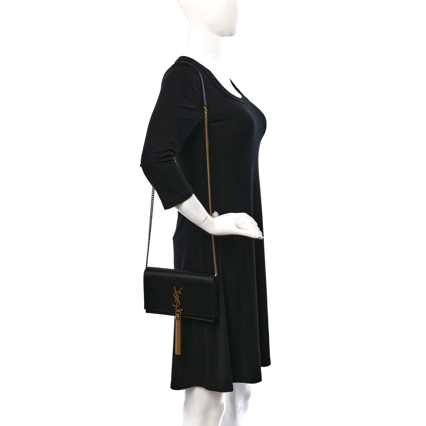 Satin Monogram Kate Tassel Chain Wallet Black