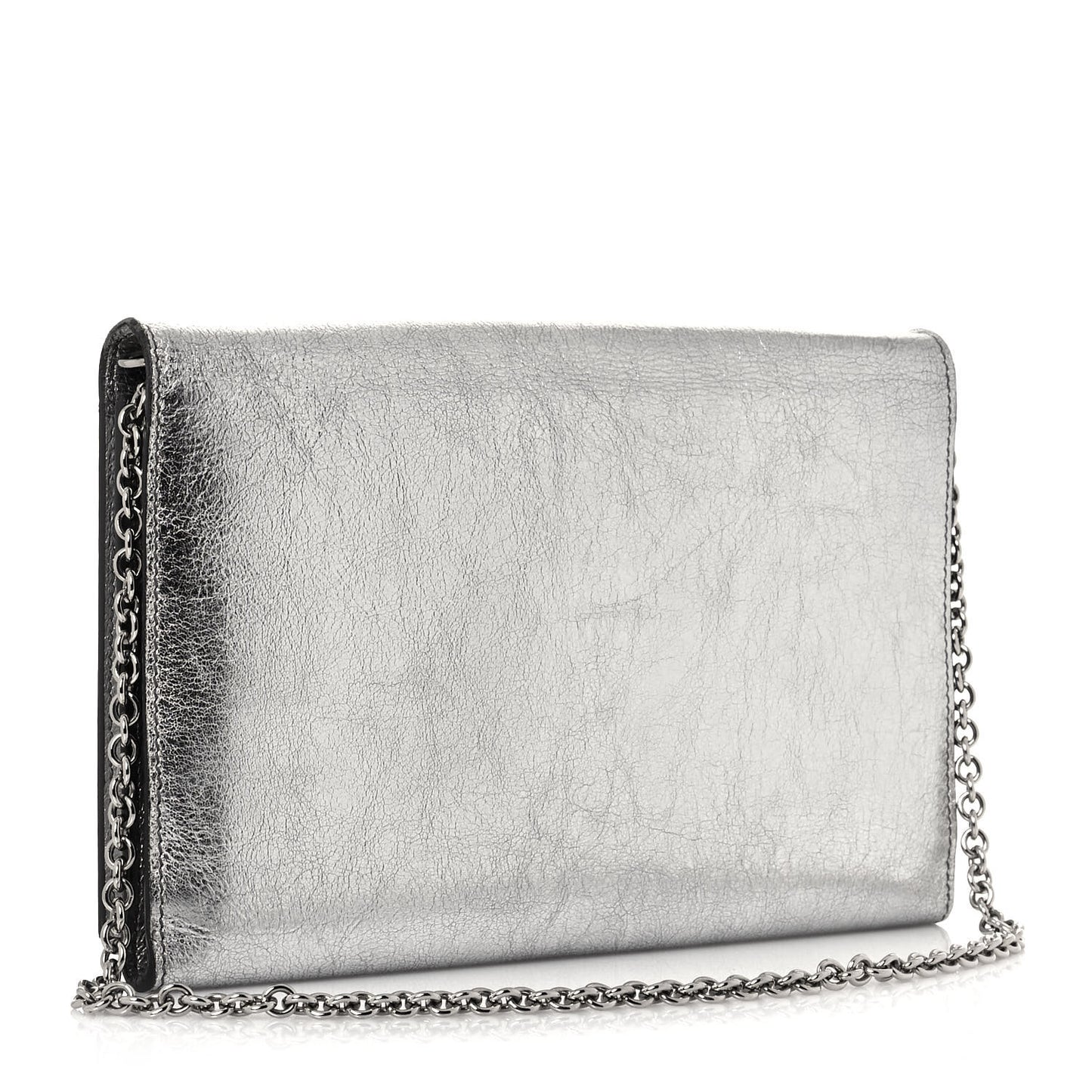 Metallic Crinkled Calfskin Belle de Jour Chain Clutch Silver