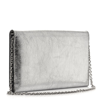 Saint Laurent Metallic Crinkled Calfskin Belle de Jour Chain Clutch Silver 5 of 14