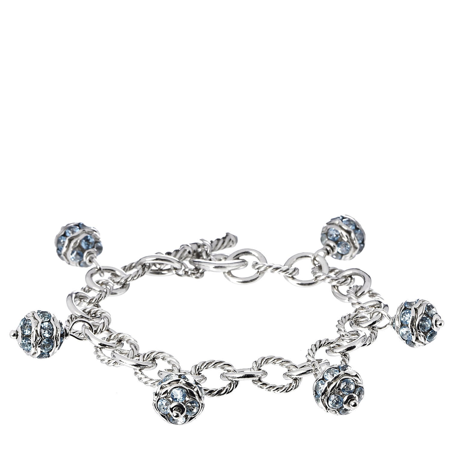 Sterling Silver Blue Topaz Oval Link Charm Bracelet