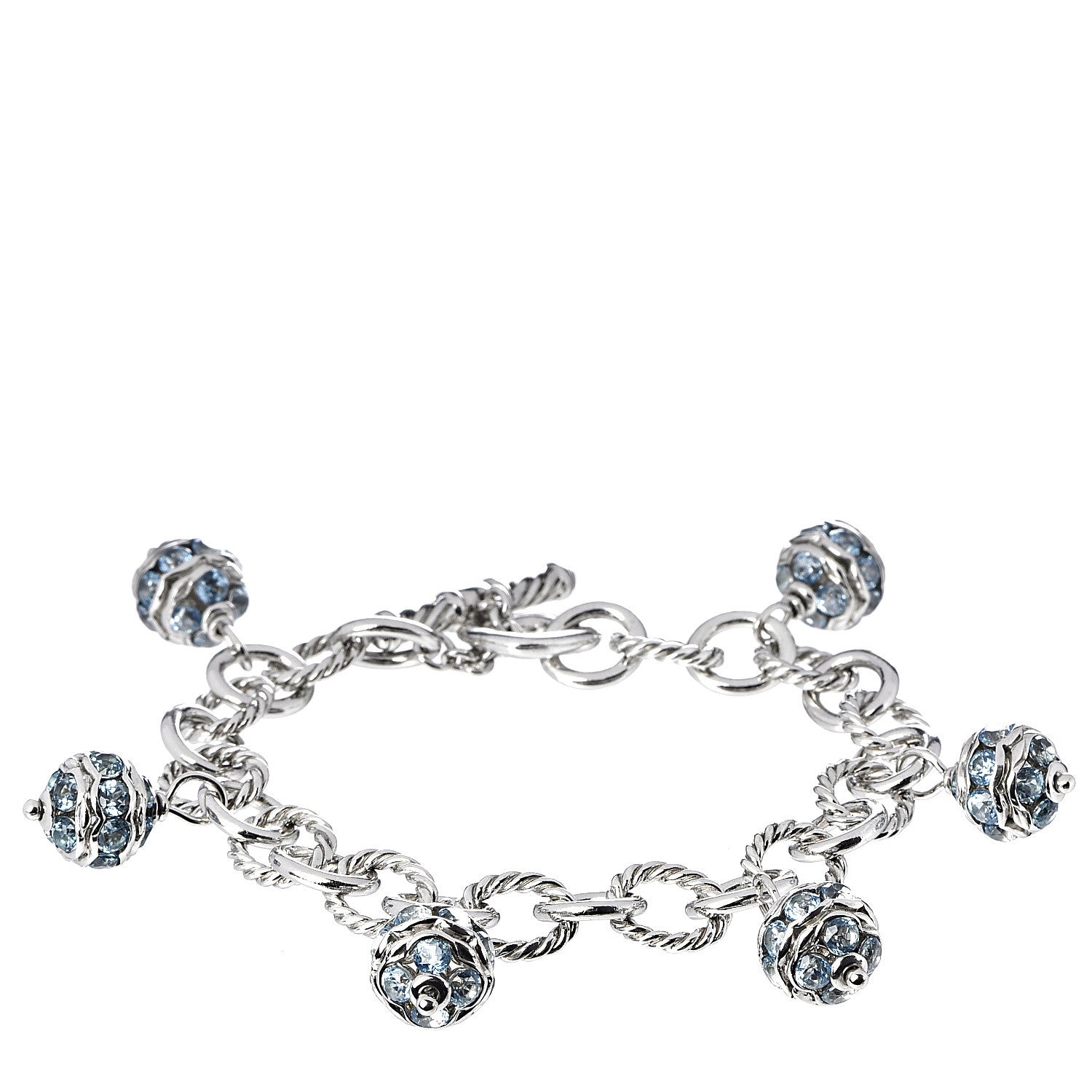 David Yurman Sterling Silver Blue Topaz Oval Link Charm Bracelet 1 of 4