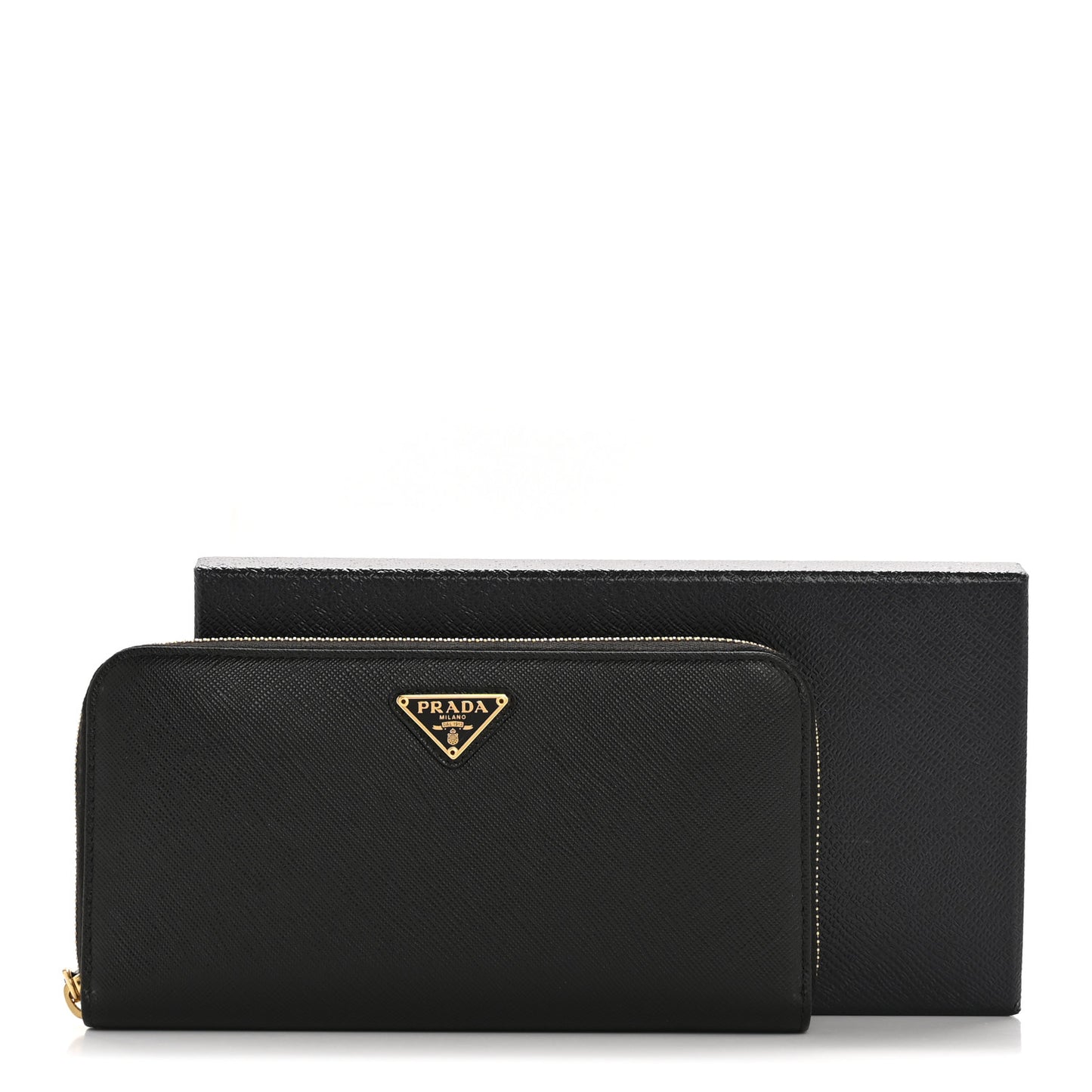 Saffiano Triangle Zip Around Wallet Black