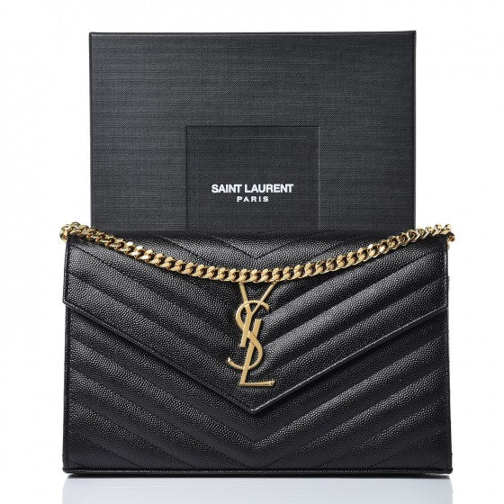 Saint Laurent Grain De Poudre Matelasse Chevron Monogram Chain Wallet Black 8 of 8