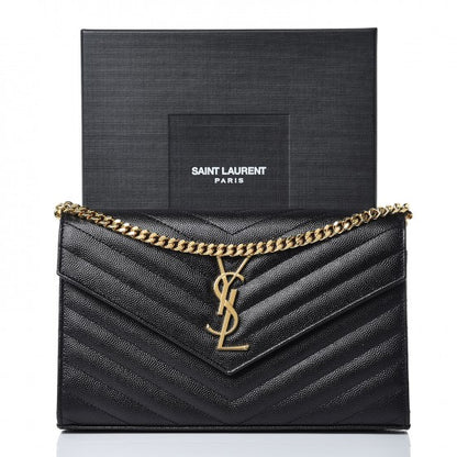 Saint Laurent Grain De Poudre Matelasse Chevron Monogram Chain Wallet Black 8 of 8