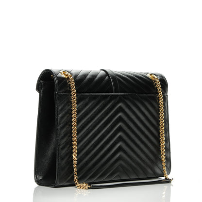 Saint Laurent Grain De Poudre Matelasse Chevron Large Monogram Satchel Black 5 of 19