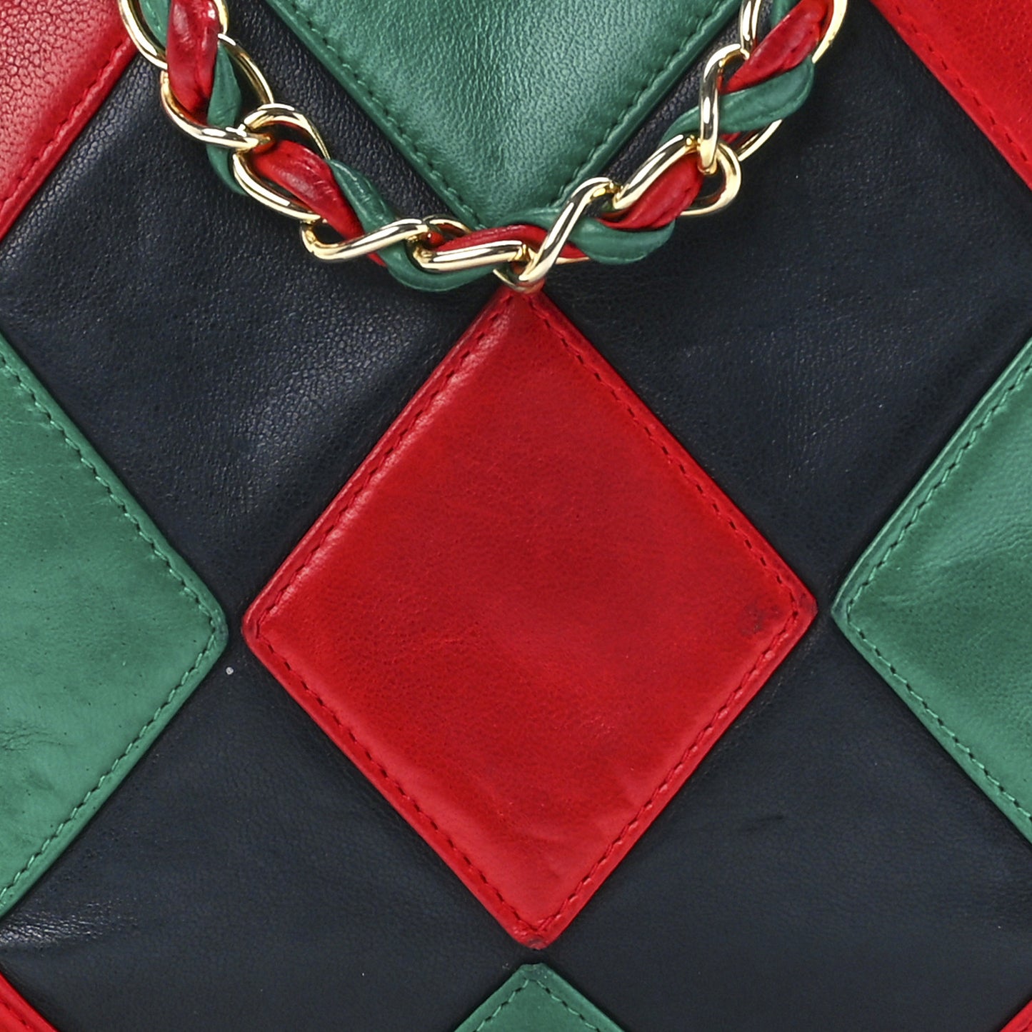 Lambskin Quilted Patchwork Camera Tassel Bag Navy Green Red