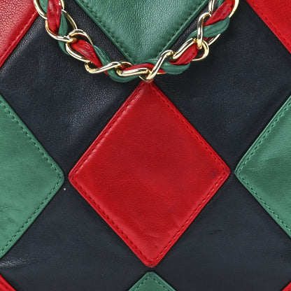 Chanel Lambskin Quilted Patchwork Camera Tassel Bag Navy Green Red 8 of 11