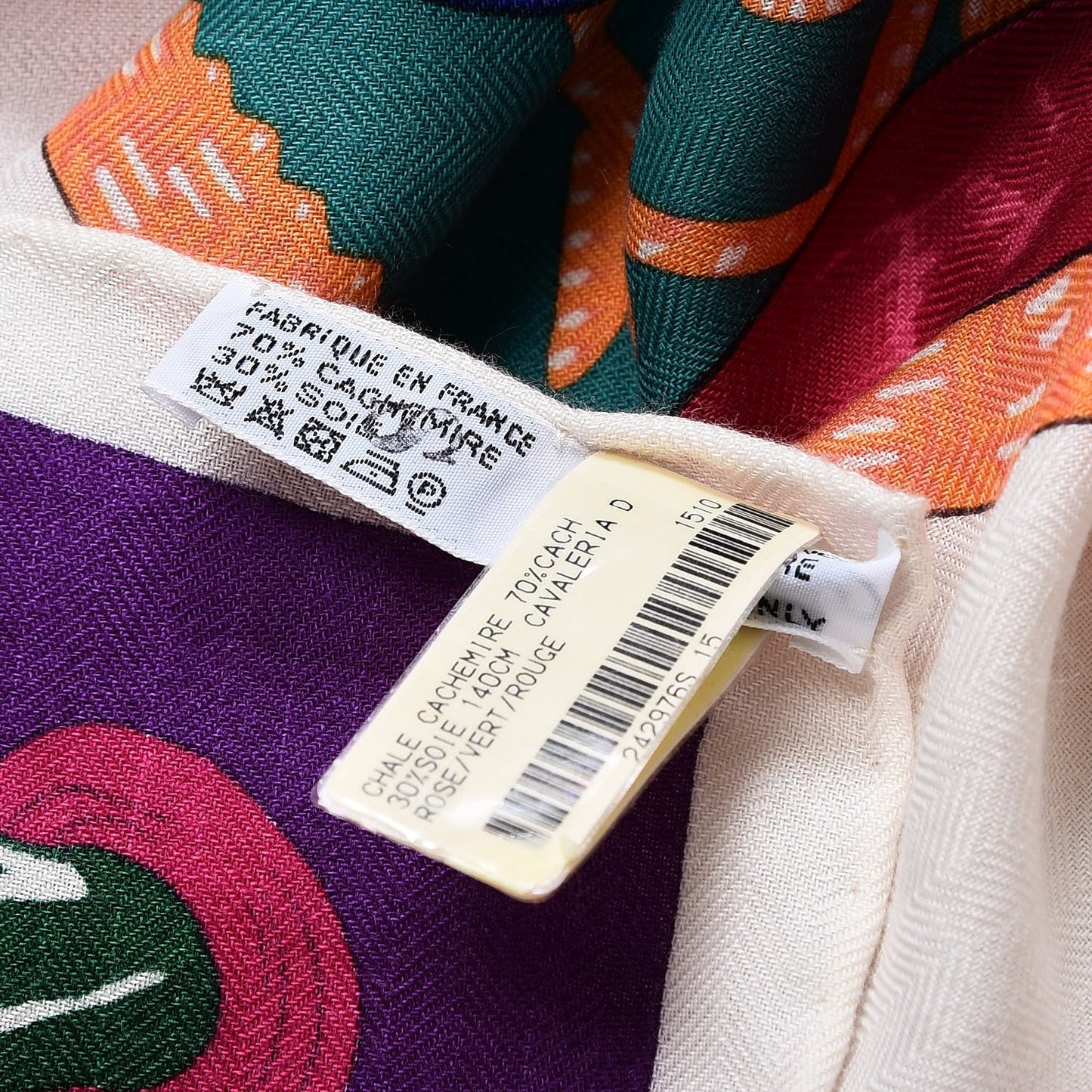 Cashmere Silk Cavalleria D'Etriers Shawl 140 Rose Vert Rouge