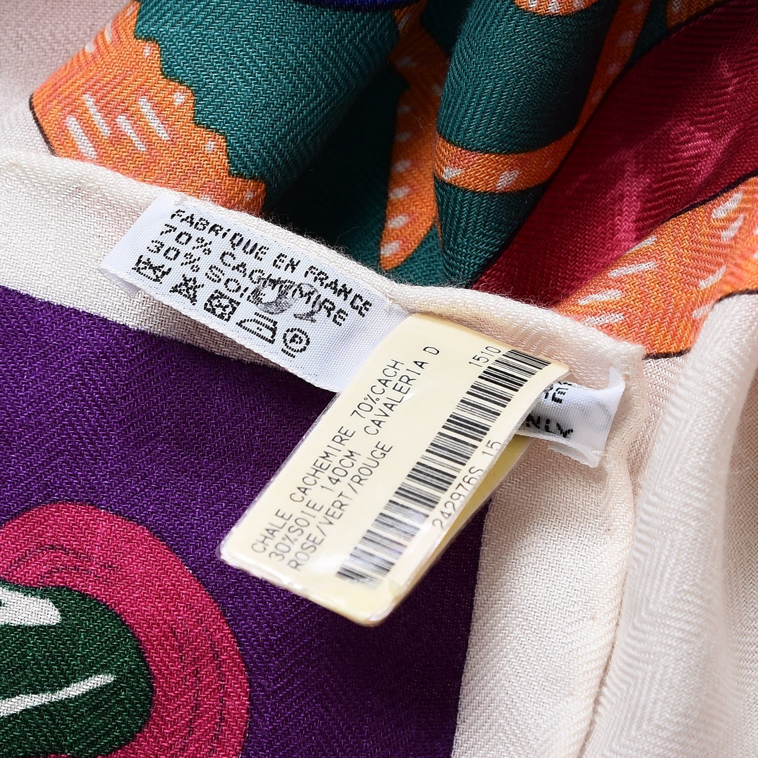 Hermes Cashmere Silk Cavalleria D'Etriers Shawl 140 Rose Vert Rouge 4 of 4
