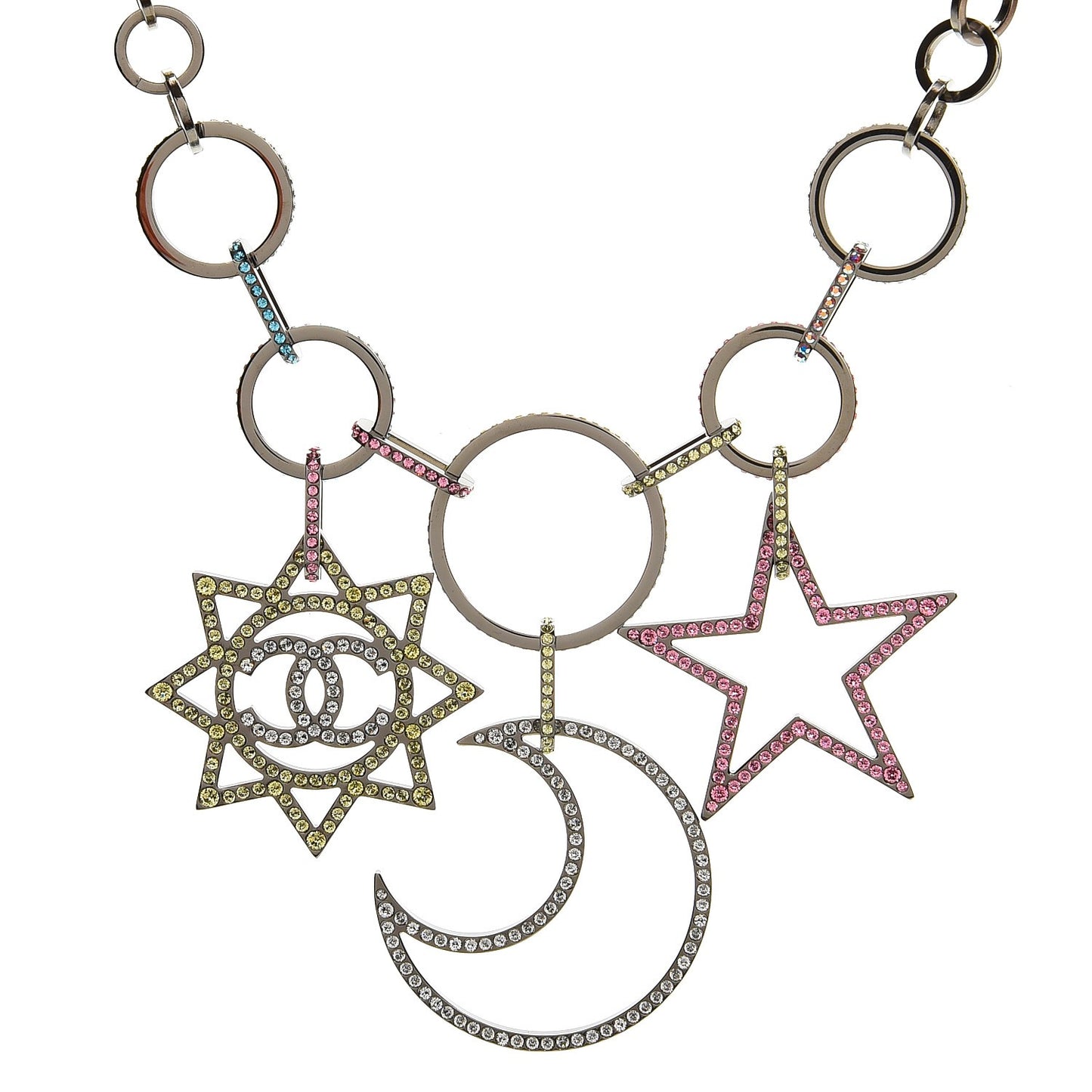 Ruthenium Crystal CC Star Moon Star Necklace