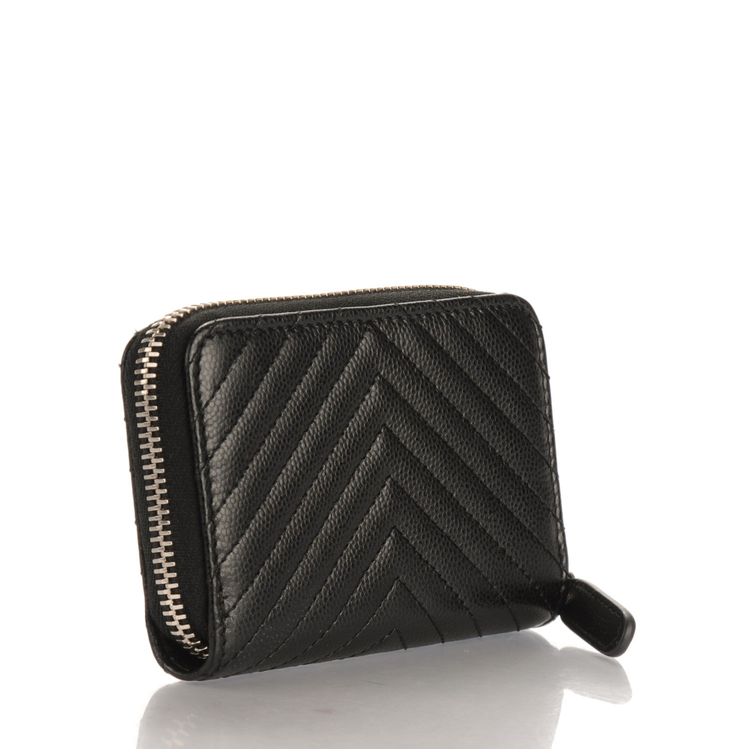 Chanel Caviar Chevron Quilted Zip Around Coin Purse Black 3 of 7