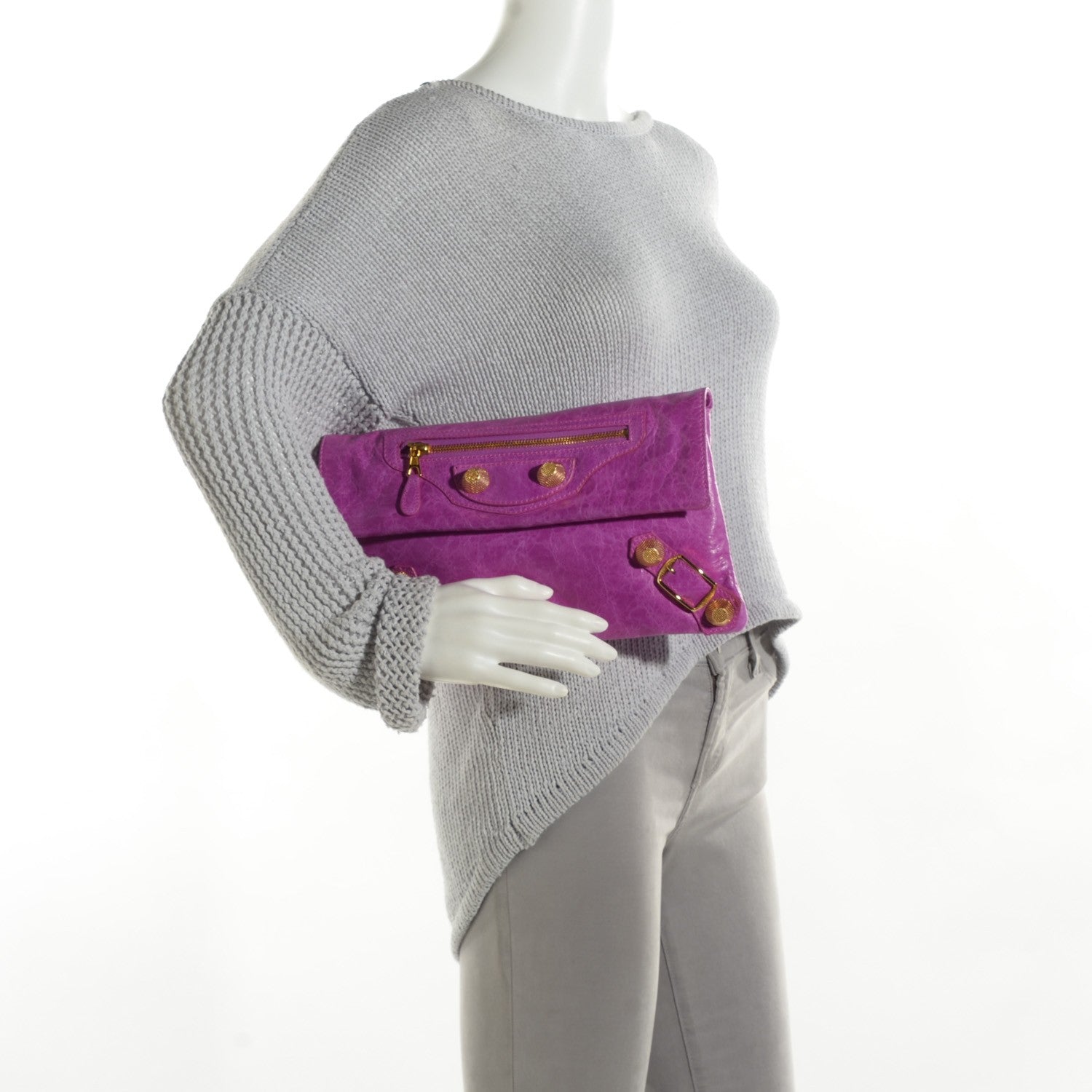 Balenciaga Agneau Giant 21 Gold Hardware Envelope Clutch Magenta 2 of 7