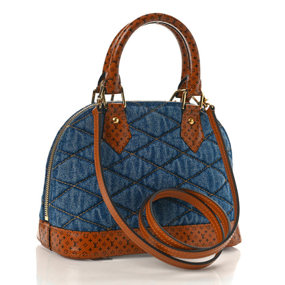 Louis Vuitton Denim Calfskin Reverse Monogram Malletage Alma BB Blue 2 of 7