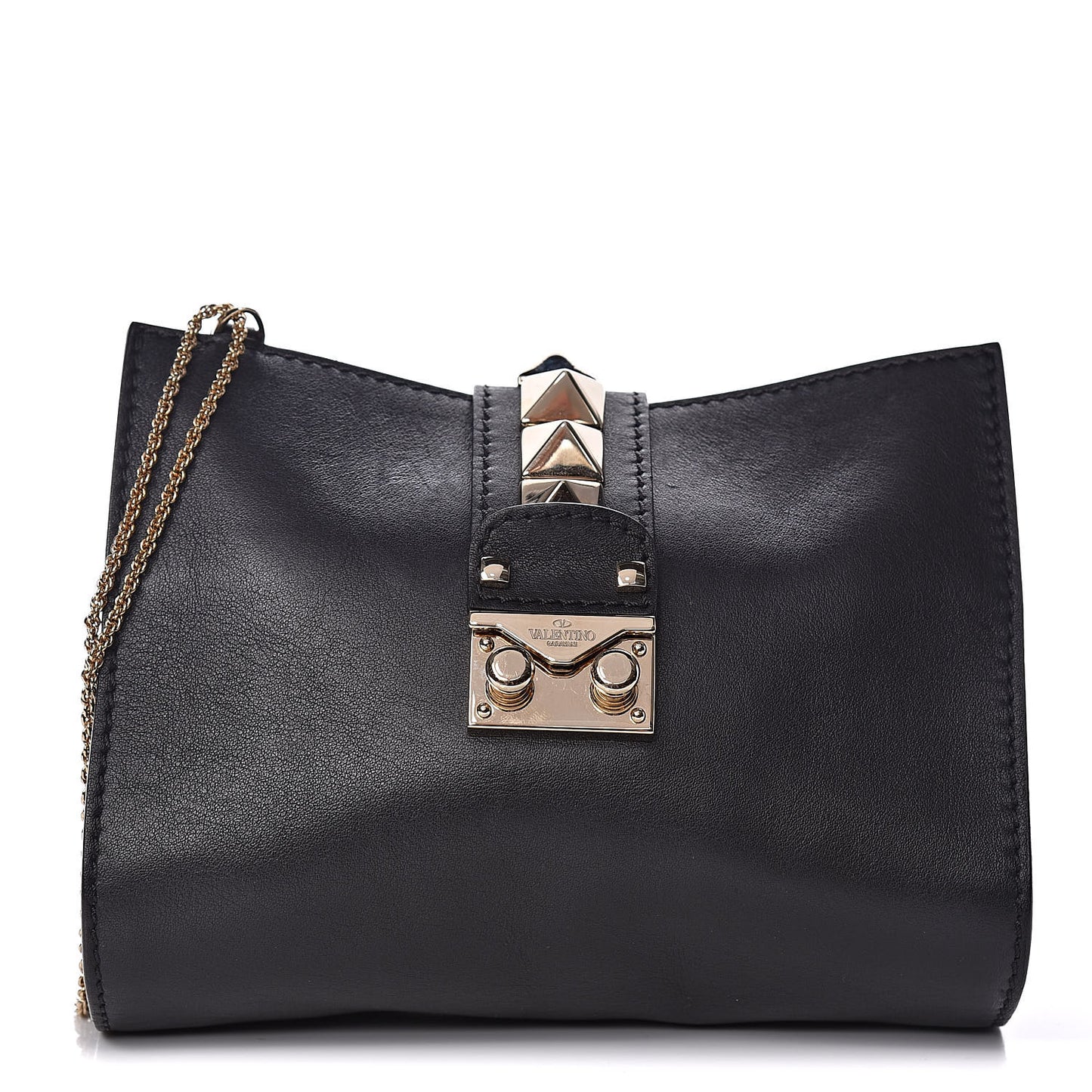 Vitello Glam Lock Rockstud Messenger Bag Black