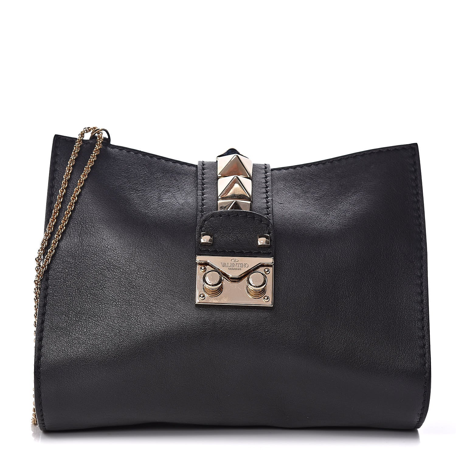Valentino Garavani Vitello Glam Lock Rockstud Messenger Bag Black 1 of 9