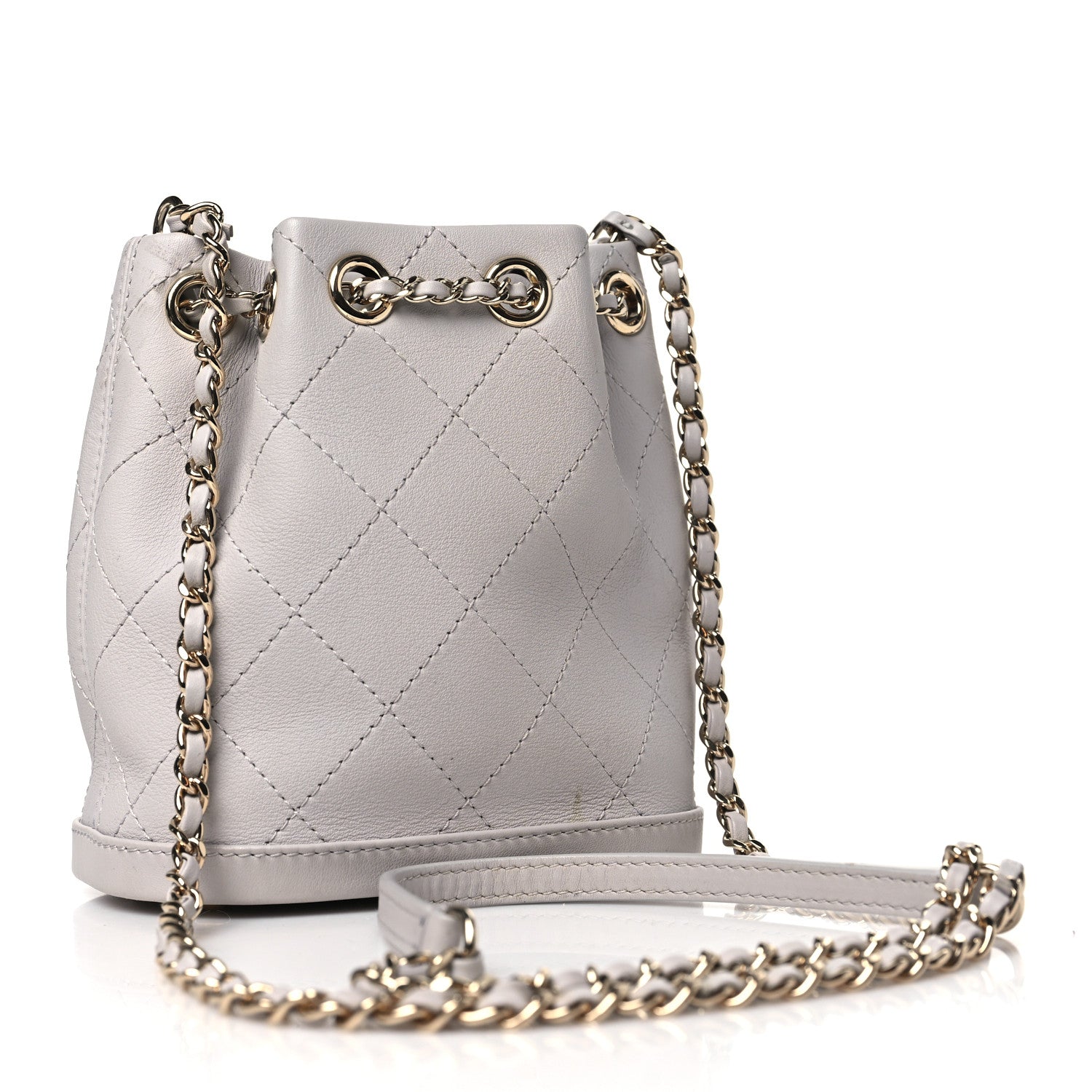 Chanel Calfskin Stitched Chain Bucket Bag Light Grey 3 of 12
