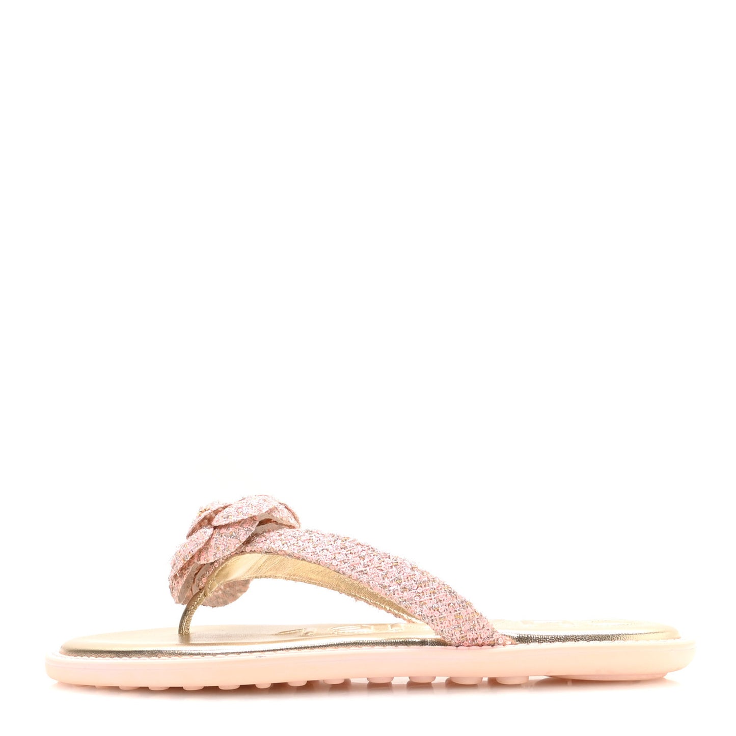 Tweed Camellia Thong Sandals 38 Salmon Apricot Gold