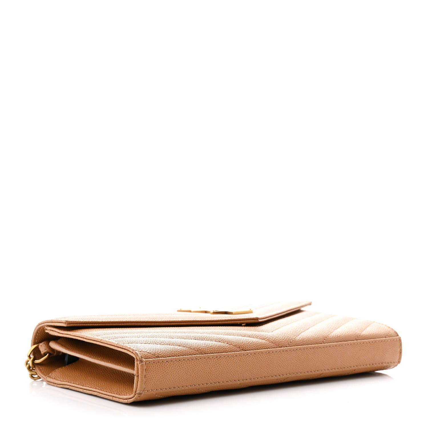 Saint Laurent Grain De Poudre Matelasse Chevron Monogram Chain Wallet Dune 3 of 11