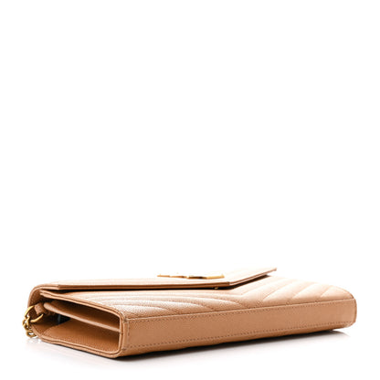 Saint Laurent Grain De Poudre Matelasse Chevron Monogram Chain Wallet Dune 3 of 11
