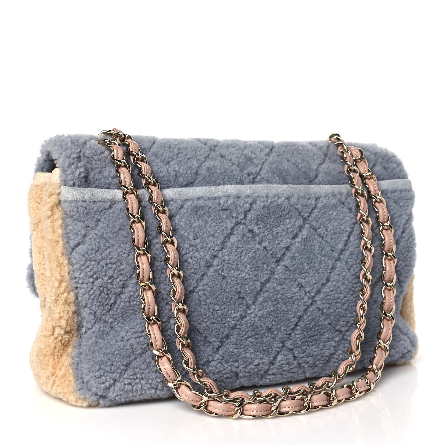 Chanel Shearling Sheepskin Single Flap Gray Pink Beige 3 of 10