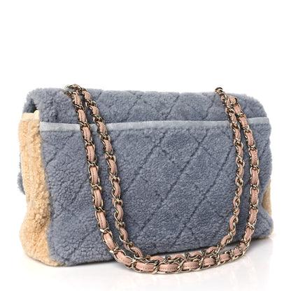 Chanel Shearling Sheepskin Single Flap Gray Pink Beige 3 of 10