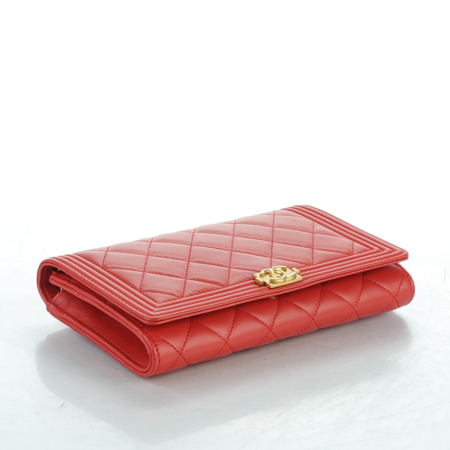 Chanel Lambskin Quilted Boy Wallet On Removable Chain WOC Red 4 of 8