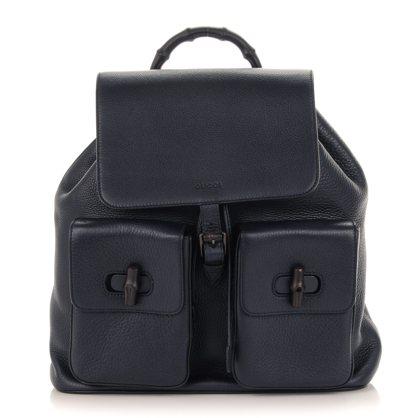 Calfskin Bamboo Medium Backpack Navy Blue