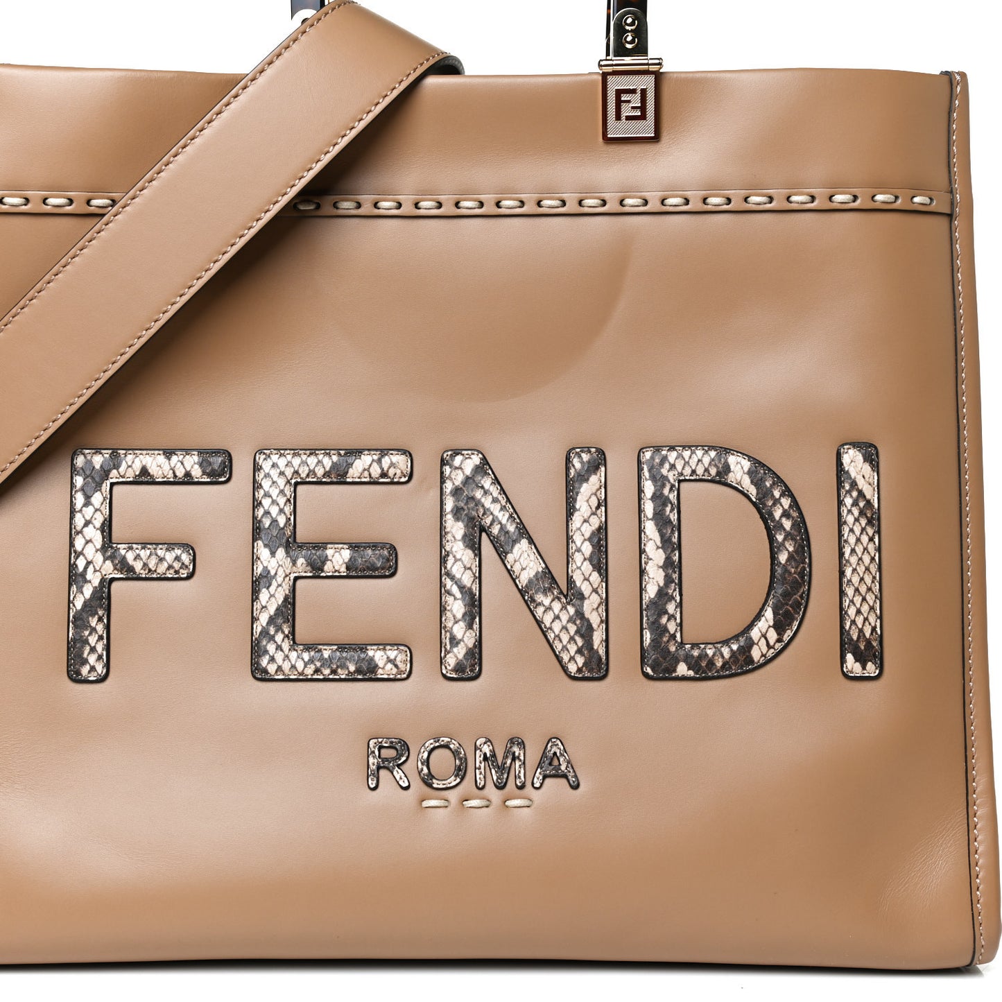Vitello King Plexiglass Elaphe Python Print Logo Medium Fendi Sunshine Shopper Tote Miele Scuro Makeup