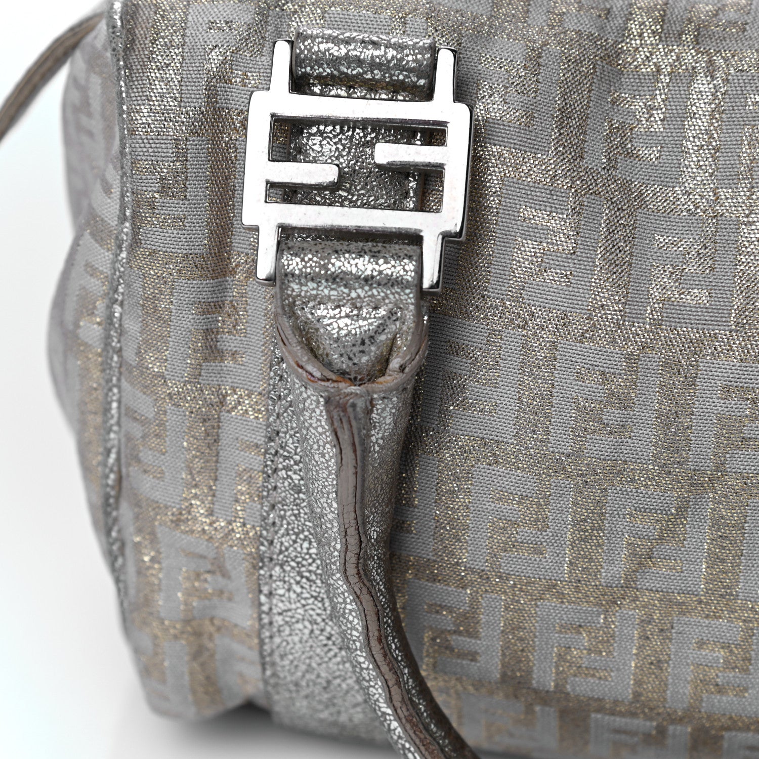 Fendi Metallic Jacquard Zucchino Mini Forever Boston Gold Silver 17 of 41