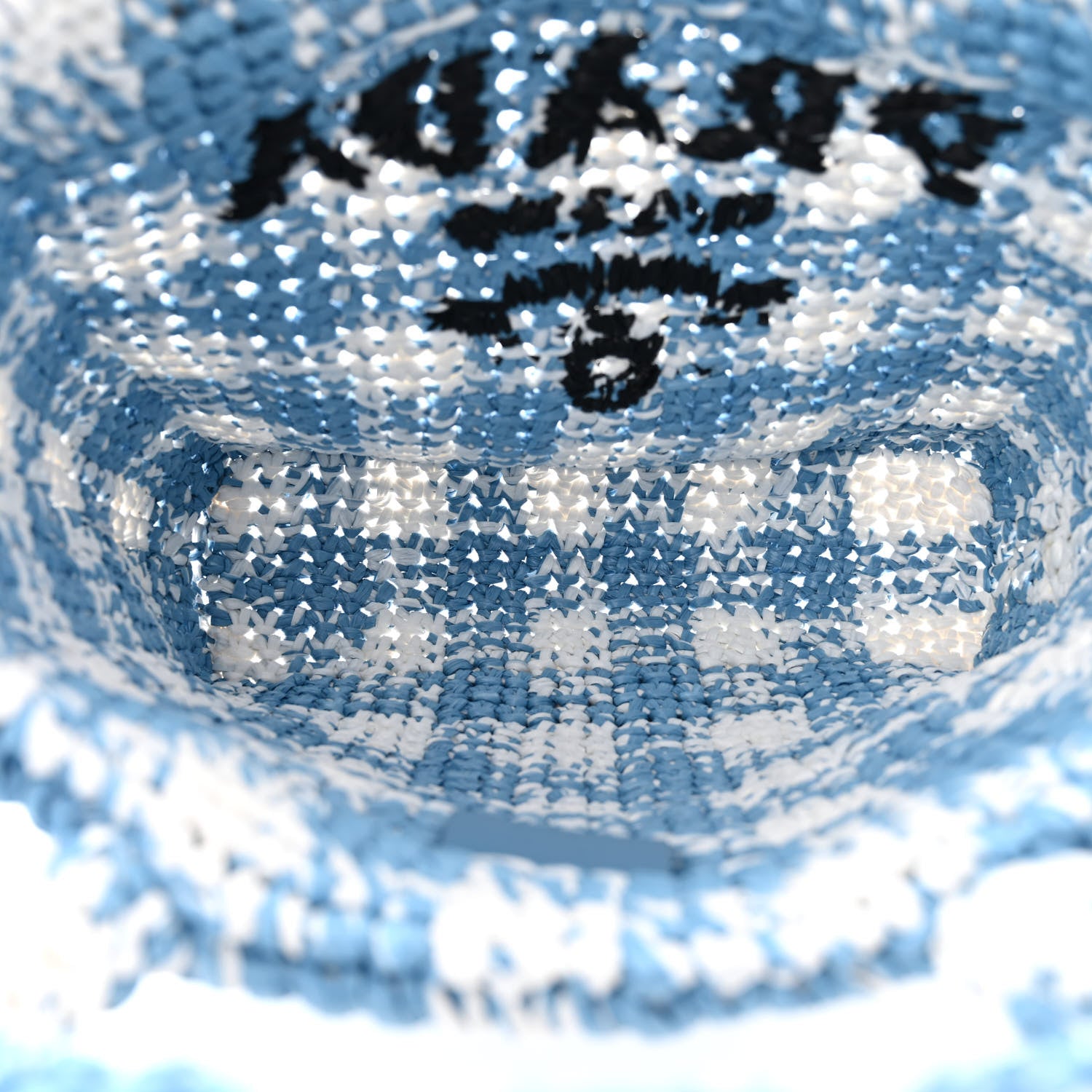 Prada Yarn Raffia Effect Crochet Embroidered Small Logo Tote Celeste 5 of 9