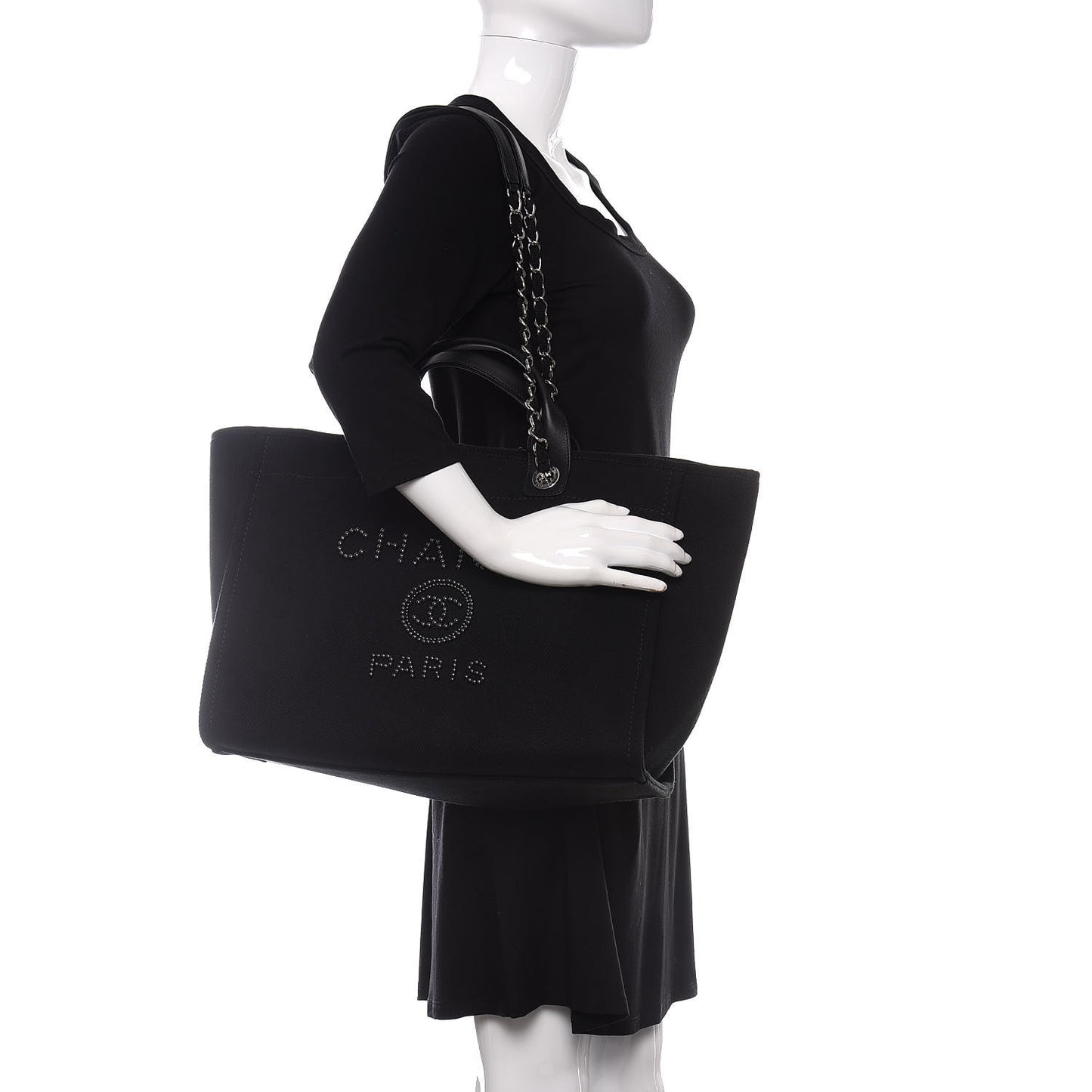 Canvas Pearl Medium Deauville Tote Black