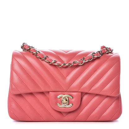 Chanel Lambskin Chevron Quilted Mini Rectangular Flap Pink 1 of 15