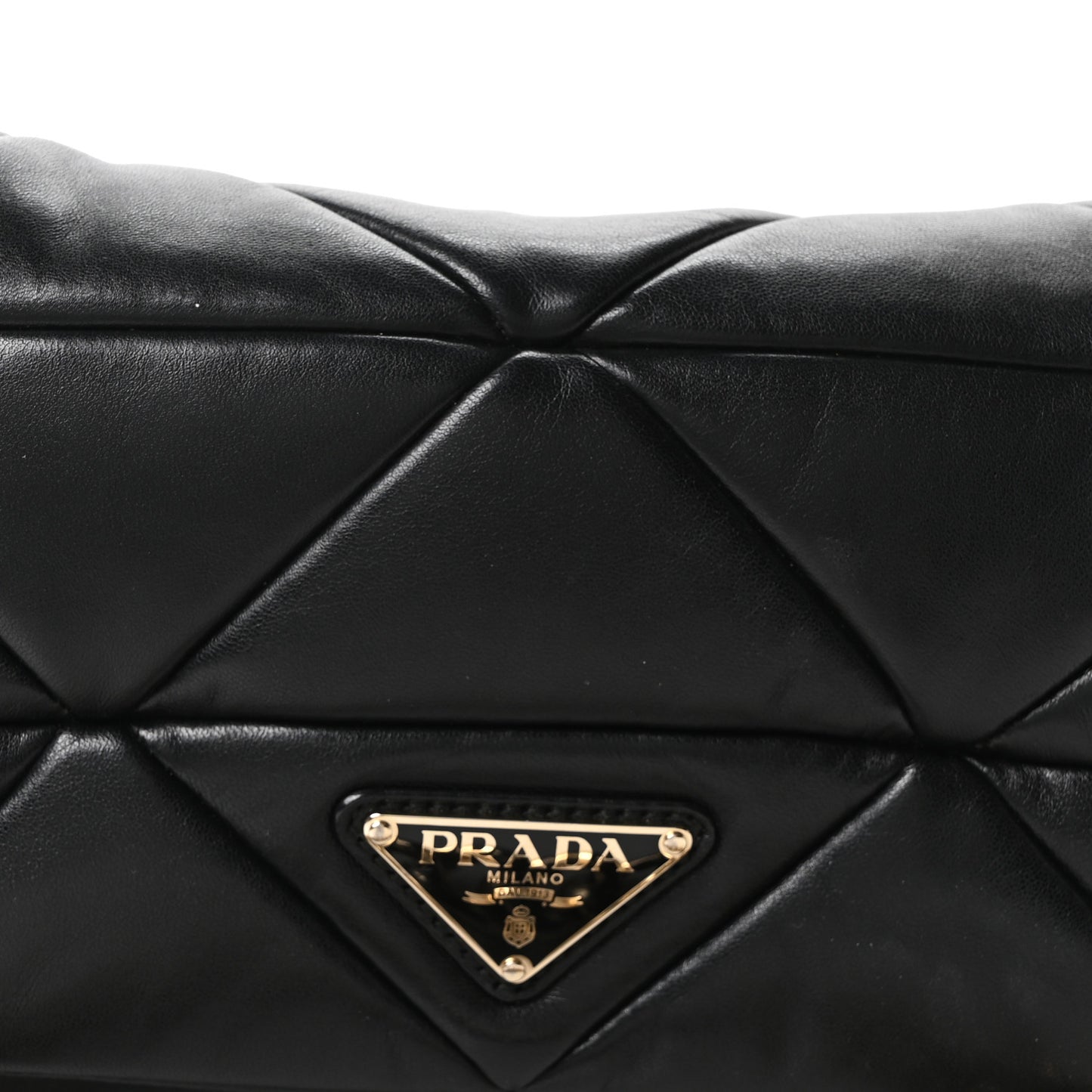 Nappa Re-Nylon Triangle Quilted Patchwork System Flap Shoulder Bag Black