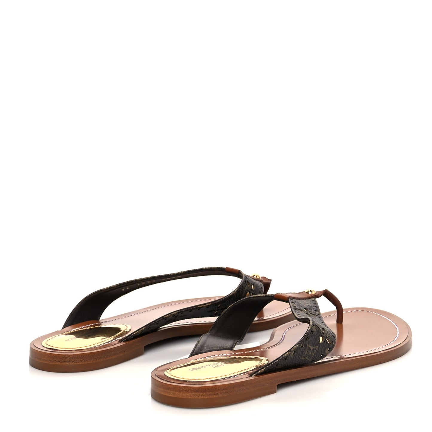 Monogram Sunny Flat Thong Sandals 38.5 Brown