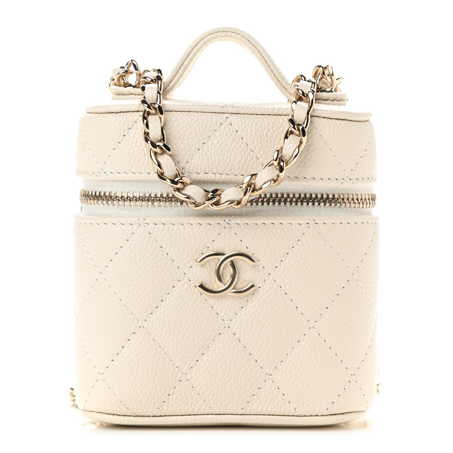 Chanel Caviar Quilted Small Handle With Care Vanity Case With Chain White 1 of 9