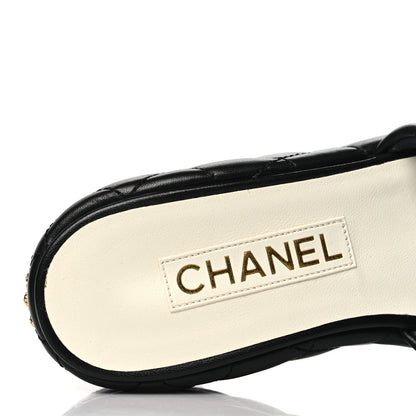 Chanel Lambskin Quilted Camelia CC Wedge Sandal Mules 40 Black 7 of 8