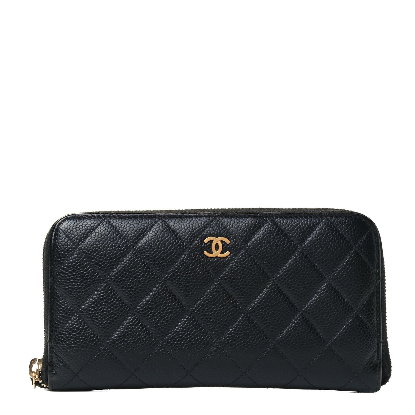 Caviar Quilted Large Gusset Zip Around Wallet Black