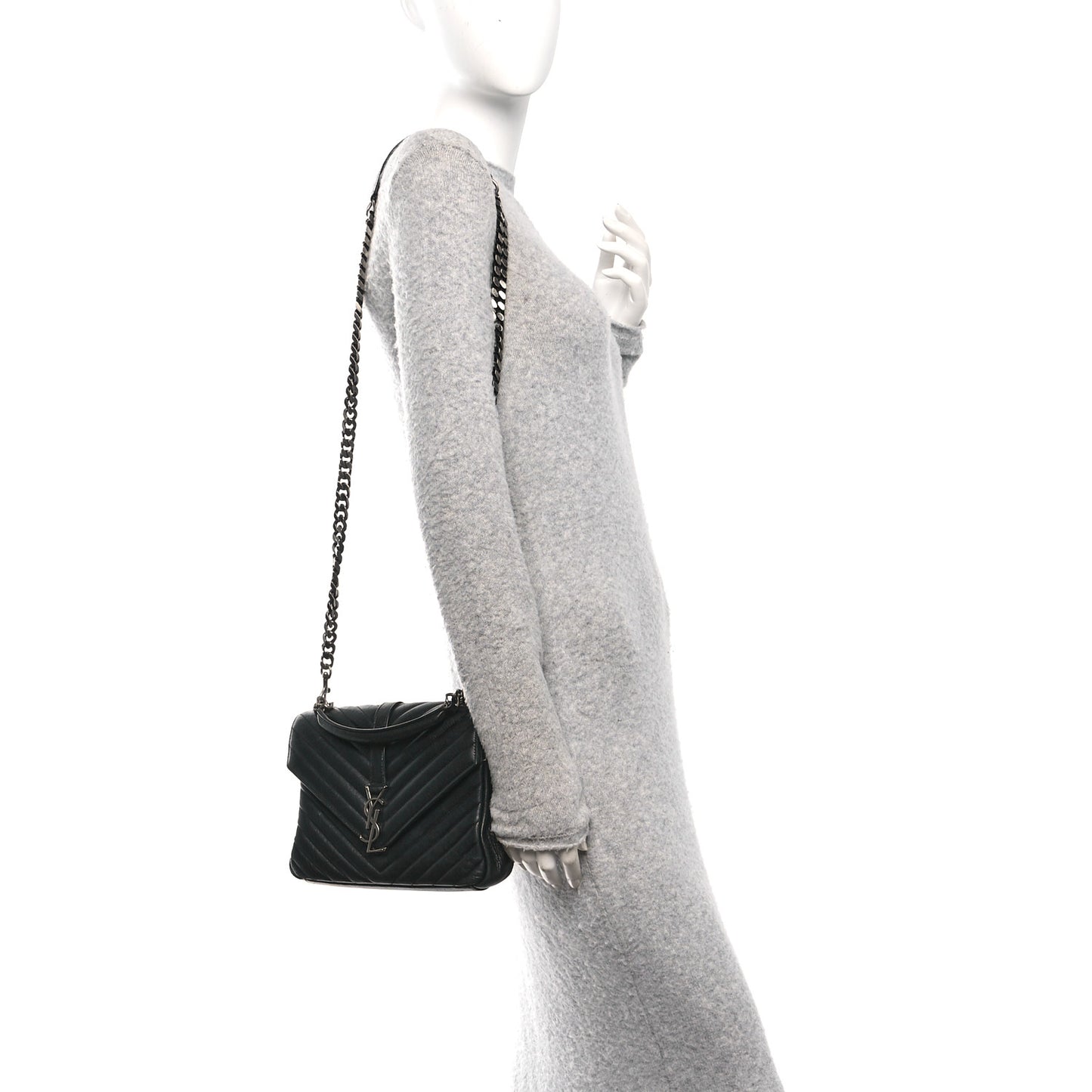 Sheepskin Matelasse Chevron Monogram Medium College Bag Black