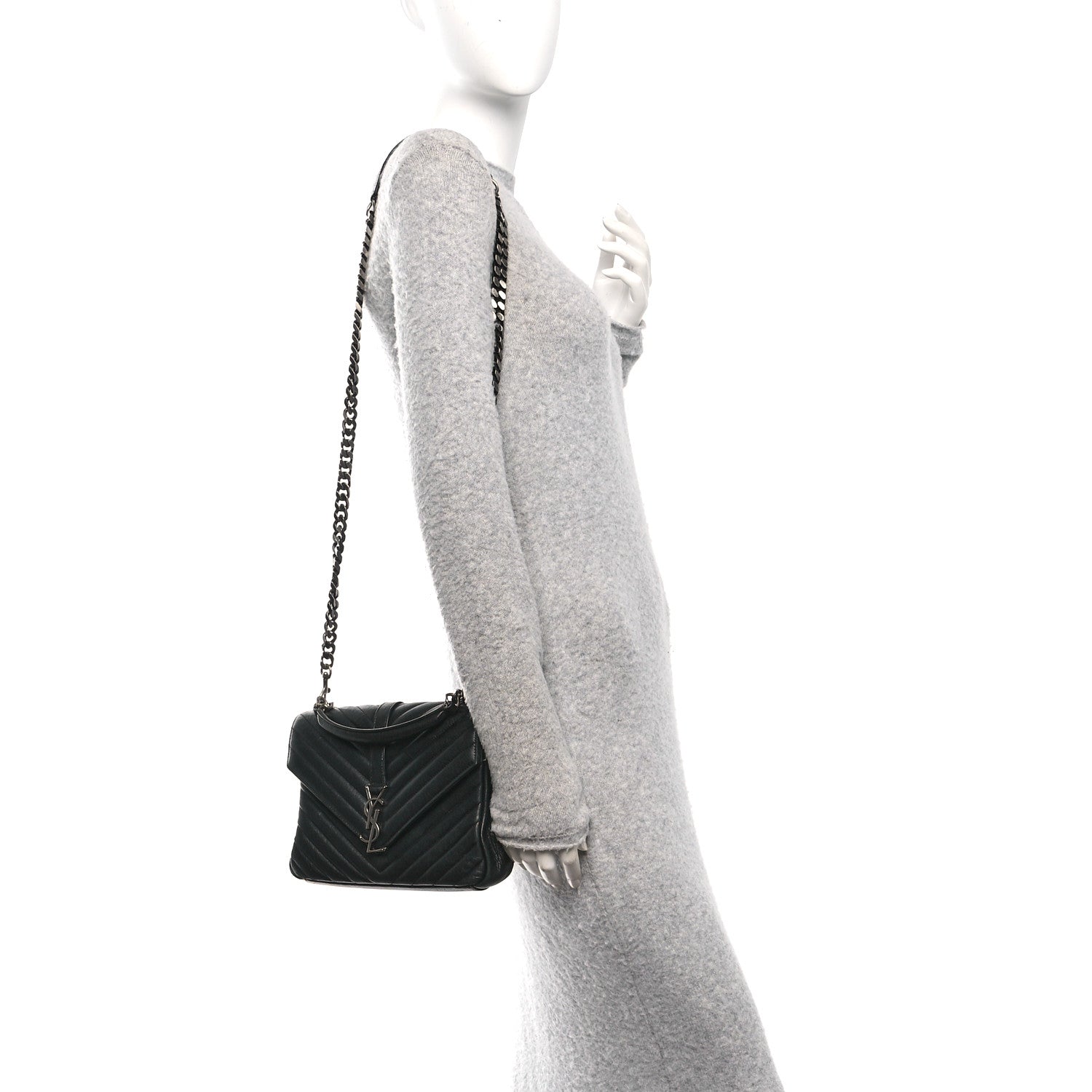 Saint Laurent Sheepskin Matelasse Chevron Monogram Medium College Bag Black 2 of 11