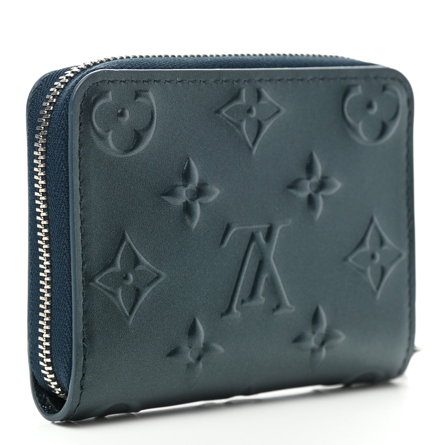 Louis Vuitton Calfskin Debossed Monogram Zippy Coin Purse Blue 3 of 6