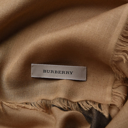 Burberry Modal Wool Overdyed Chambray Check Square Scarf Camel 4 of 5