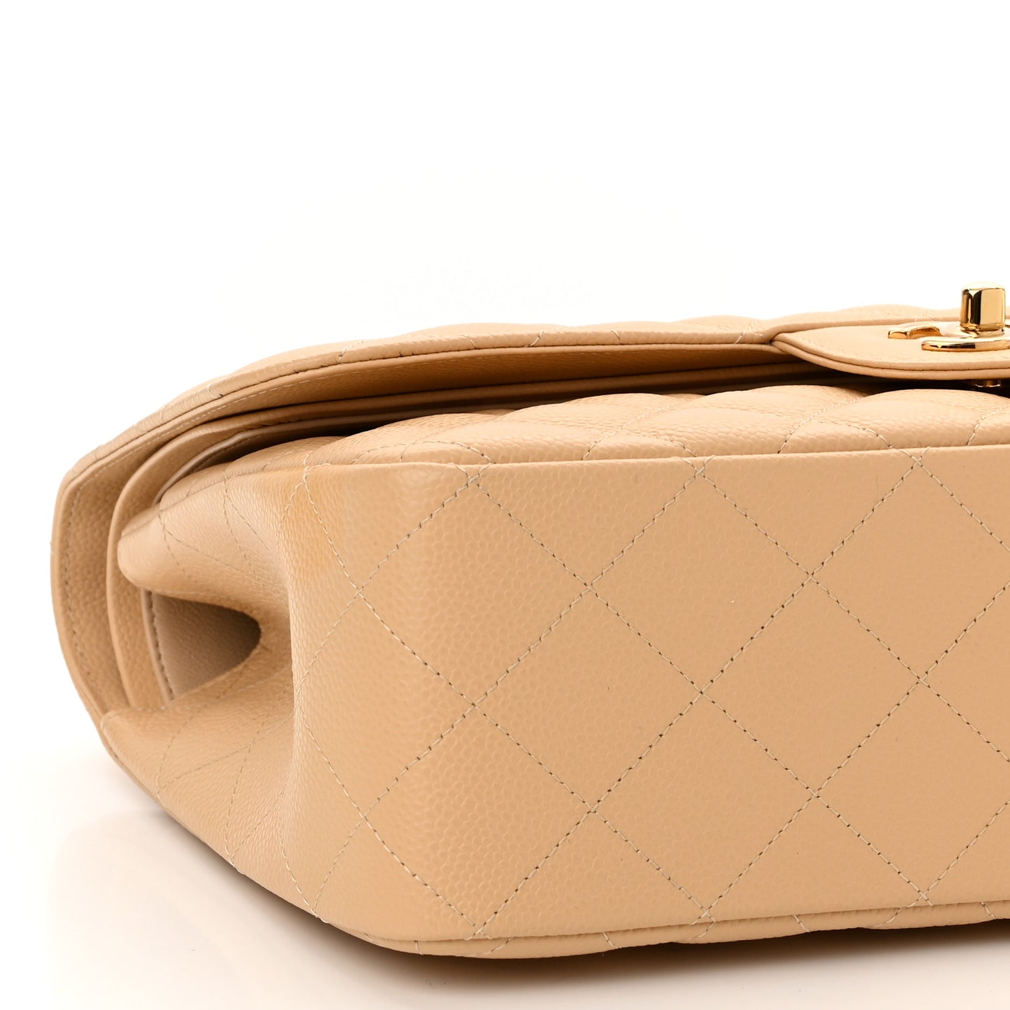 Caviar Quilted Jumbo Double Flap Beige