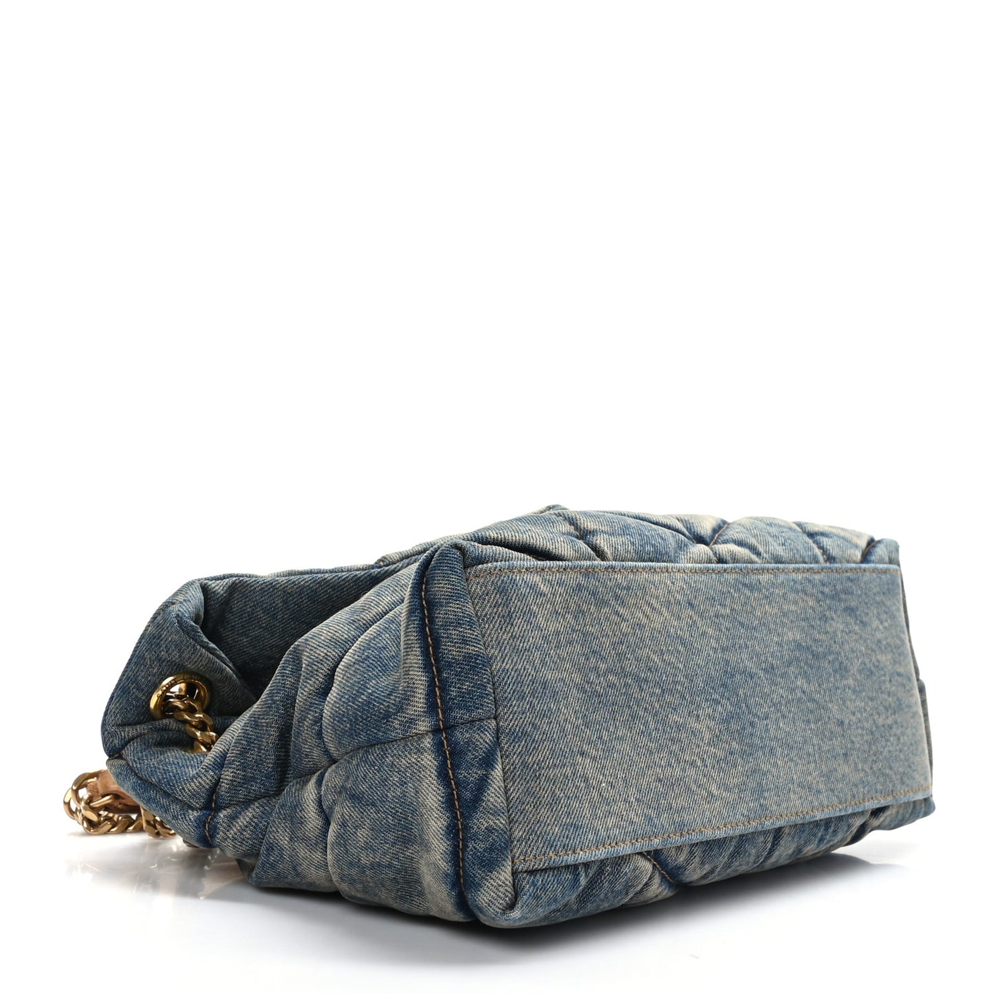 Denim Quilted Small Loulou Puffer Monogram Chain Satchel Blue Cinnamon