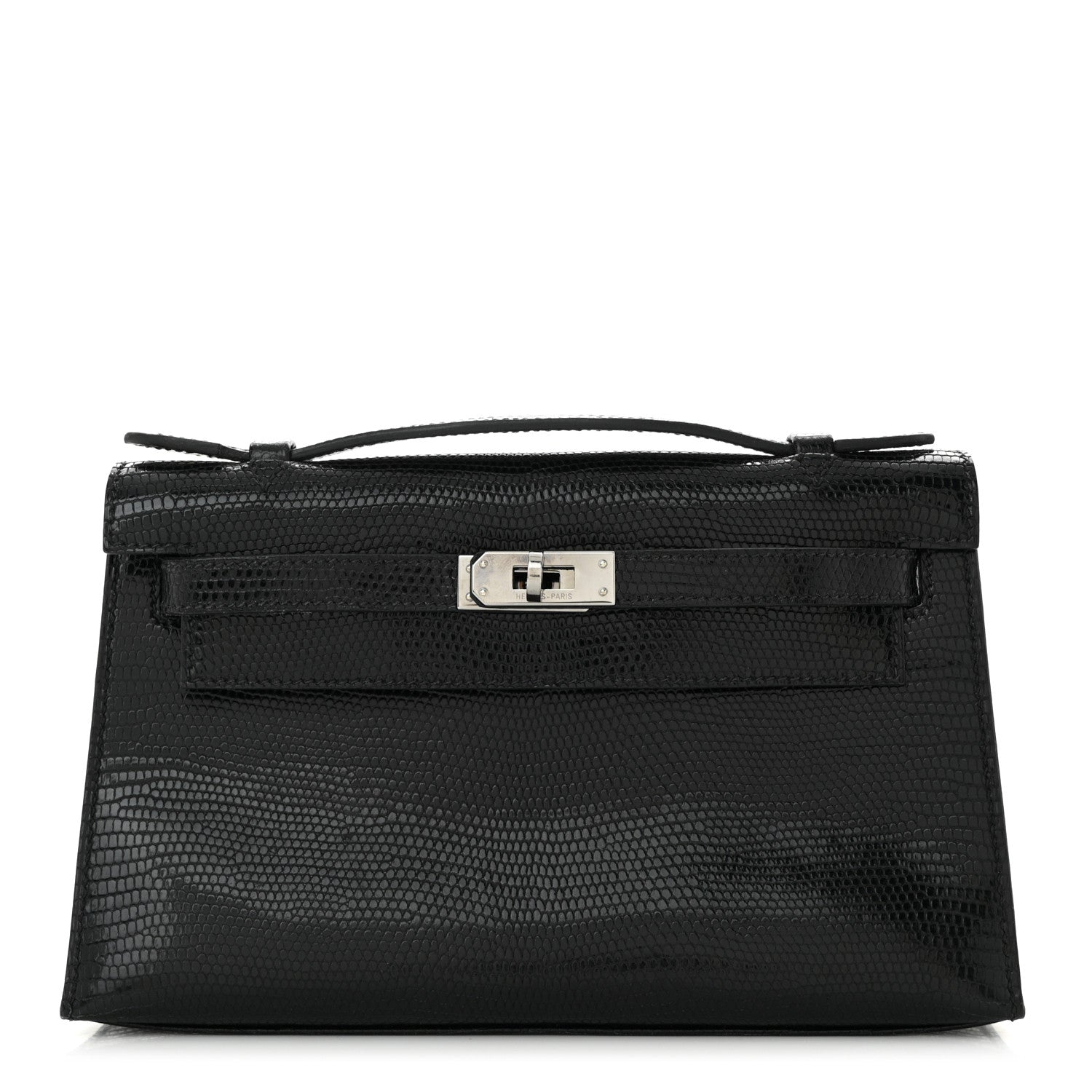 Hermes Lizard Kelly Pochette Clutch Black 1 of 11