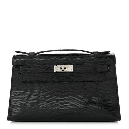 Hermes Lizard Kelly Pochette Clutch Black 1 of 11