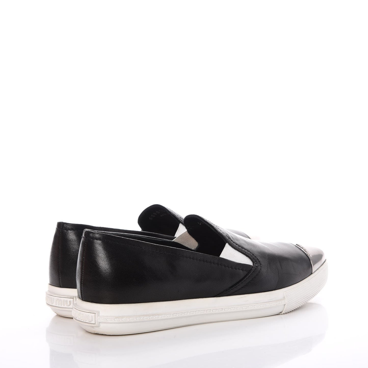 Nappa Metal Cap Toe Slip On Sneakers 36 Black Silver