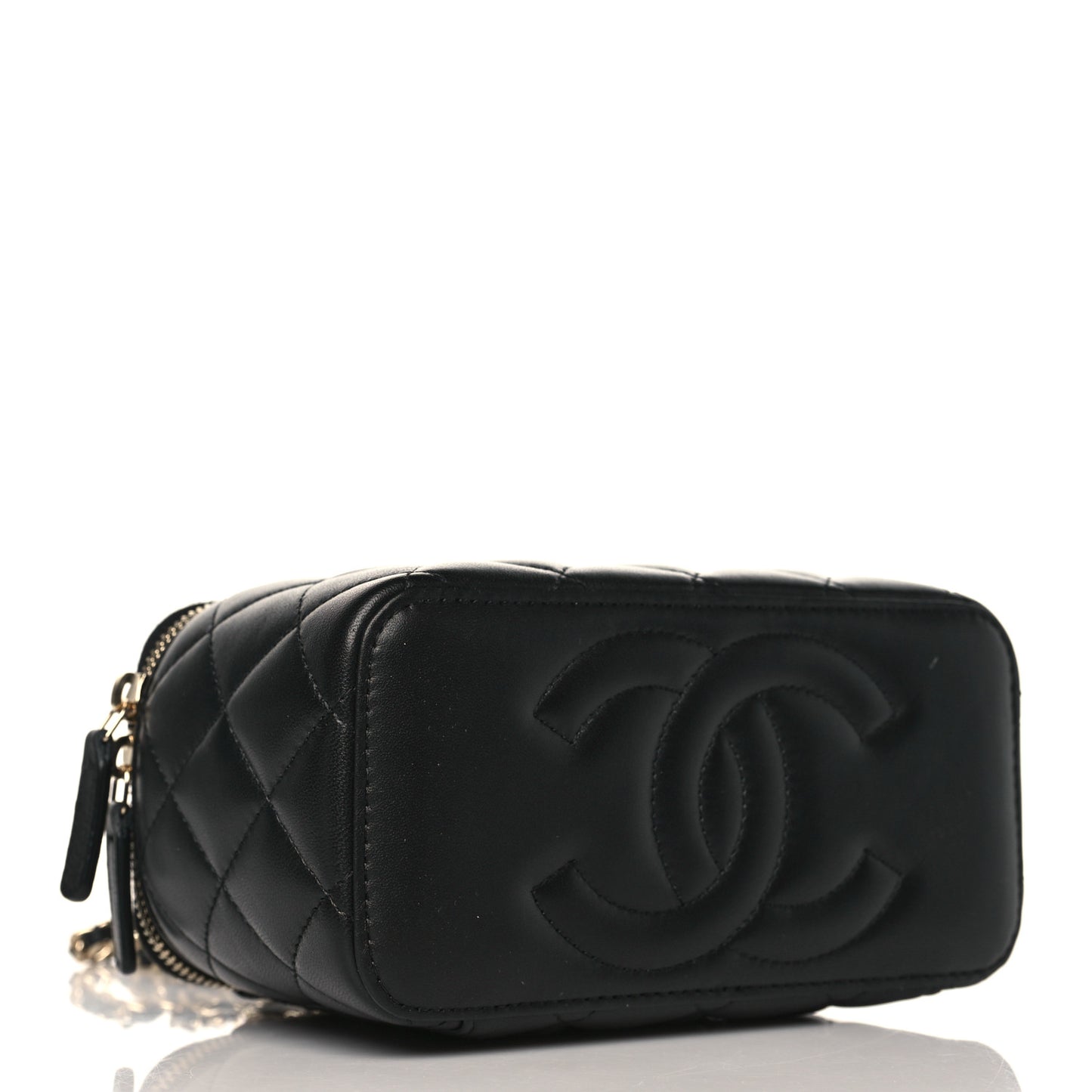 Lambskin Quilted Small Pearl Crush Vanity Case With Chain Black